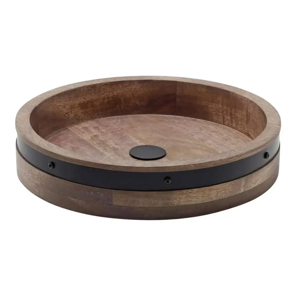 Mikasa 2 Tier Lazy Susan Burnished Iron Band Mango Wood Trays 2in1 Convertible!